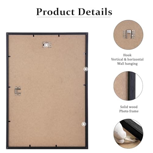 ATOBART Lot de 4 cadres, format A3, en bois, noirs, pour photos, images et certificats, avec plexi-glass, pour montage mural, 29,7 x 42 cm