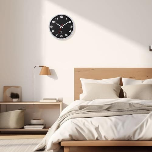 VINILITE Horloge Murale Radio Pilotée 30cm Moderne Pendule Murale à Grands Chiffres pour Salon, Cuisine, Bureau, Chambre
