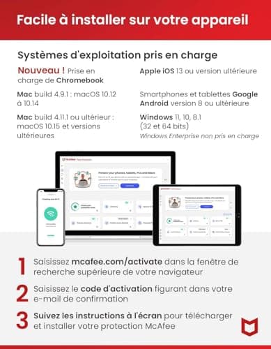 McAfee Total Protection 2024 Exclusivité Amazon, 3 appareils|Antivirus, VPN, gestion des mots de passe, sécurité mobile et Internet|PC/Mac/iOS/Android|Abonnement 15 mois|Code d'activation par email