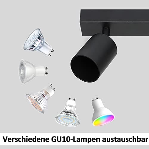 ZMH Plafonnier LED noir spot de plafond : plafonnier GU10 spots 4 flammes spot de plafond rotatif à 350° lampe de couloir moderne spot mural industriel