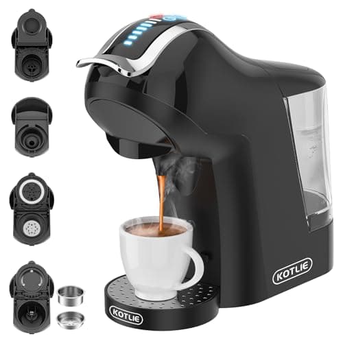 KOTLIE EM-308A Cafetière 5 en 1 avec extraction à chaud et à froid pour Lavazza a modo mio/pour Nespresso Original/pour Dolce Gusto/café moulu/ESE (44 mm), 4 températures sélectionnables(Noir)