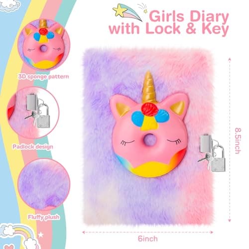 Journal secret pour les filles squishy Licorne carnet avec serrure pour les enfants, carnet Moelleux et papeterie pour les filles verrouillable journal Licorne cadeau pour les filles 6-12 ans (rose)
