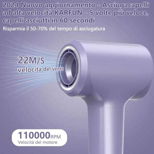 KARAFUN Sèche Cheveux Ionique,Sèche Cheveux Haute Vitesse 5X à Séchage Rapide 110 000 Tr/Min,Sèche-Cheveux Professionnel avec 200 Millions D'ions,hair dryer