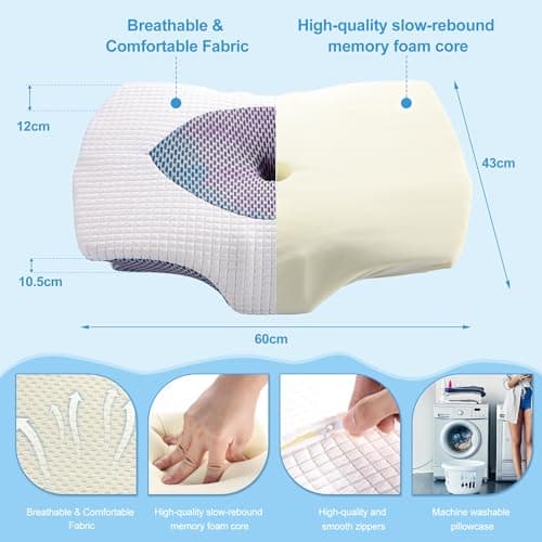 YunNasi Oreiller Ergonomique Cervical Memory Foam Oreiller Memoire Forme Oreiller Orthopédique de Forme pour Les Dormeurs sur Le Côté, Le Dos et Le Ventre (Style2:60 * 43 * 12/10.5cm)