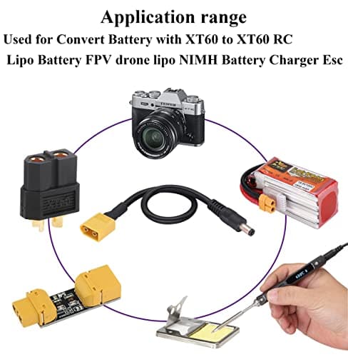 AAOTOKK XT60 Mâle Bullet vers DC5,5x2,5mm Câble de Charge D'alimentation mâle pour fer à Souder TS100,Alimentation du Moniteur FPV,drone(DC 2.5mm-M/30cm-2Pack)