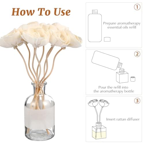 Angoily 8PCS Fleurs de Diffuseur à Roseaux, Diffuseur de Parfum en Rotin, Diffuseur de Fleurs avec Bâtons de Rotin pour Parfum de Pièce Et Décoration de La Maison