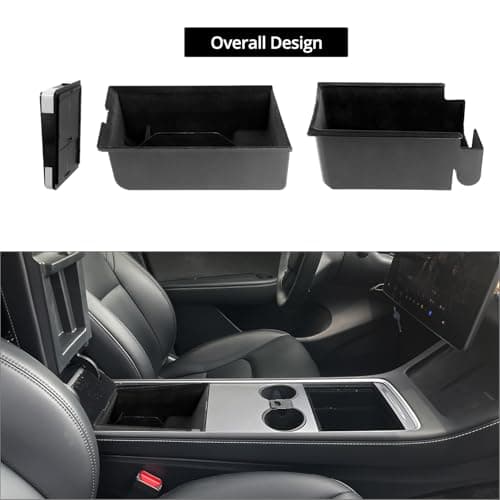 QWORK® 3 Pièces Plateau Organisateurs pour Console Centrale, floquée Boîte de Rangement de Console Centrale, Boîte de Rangement à Tiroir Caché, Compatible avec Tesla Model 3 Model Y
