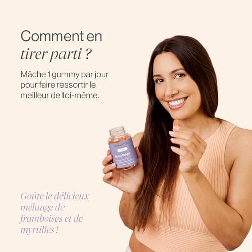 Shine Bright Gummies Pousse Cheveux | Vitamines pour la peau, les cheveux et ongles | Biotin, Acide Folique, Vitamine B6, B12 | 60 Gummies | Tummy Tox