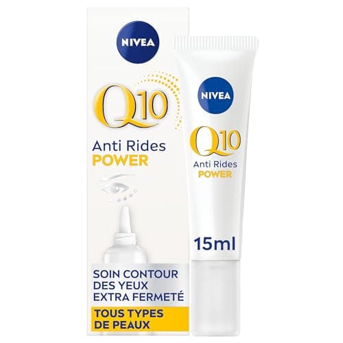 NIVEA Q10 Power Soin Contour des Yeux (1x15 ml), crème anti rides yeux enrichie en Q10 pur & Acide Hyaluronique, crème anti-âge anti-cernes booster de collagène, crème hydratante tous types de peaux
