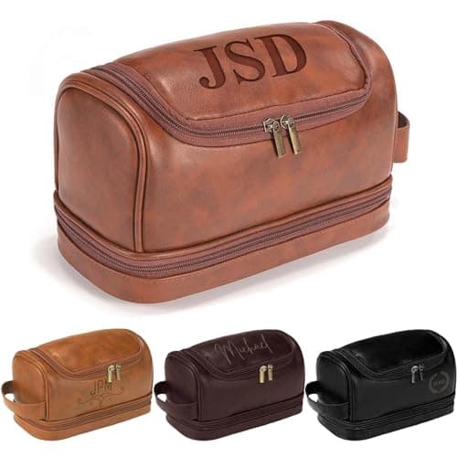 Trousse de toilette personnalisée pour homme, mari, papa Kit de voyage en cuir PU de grande capacité Fabriqué à la main Cadeau unique pour anniversaire | Fête des pères | Cadeau d'anniversaire