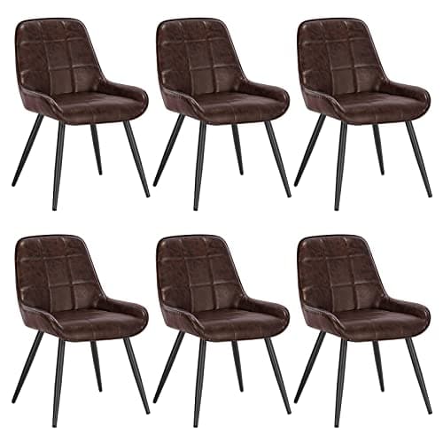 WOLTU Lot de 6 Chaises de Salle à Manger, Chaises Relaxantes en Simili Cuir, Chaises Scandinaves Ergonomiques avec Dossier pour Salon, Salle de séjour, Cuisine, Chambre, Marron foncé, BH332dbr-6