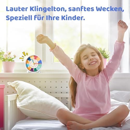 Idota Réveil analogique pour enfant - Sans tic-tac - Avec sonnerie douce - Réveil d'apprentissage - Avec veilleuse - Réveil pour fille et garçon - Pour la rentrée scolaire - Fonctionne avec piles
