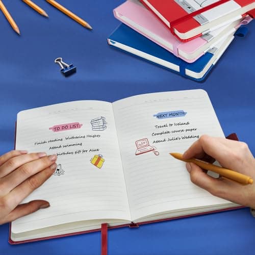 ONAVIA Lot de 8 Carnet de Notes, Carnet A5 Ligné Classique à Couverture Rigide,160 Pages, 100gsm, Carnets de Notes Avec Pochette Pliante Pour le Bureau École Maison Écriture&Notes, 21 x 14cm