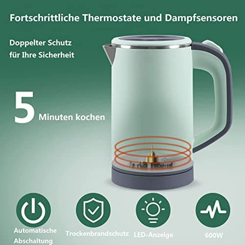 Petite 800 ml bouilloire de voyage en acier inoxydable - 5 minutes - Mini portable bouilloire de camping - Silencieux