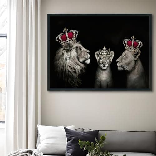 KAIDAARTLH Lion avec Couronne Blanc et Noir Animal Tableau sur Toile Tableaux Modernes Impressions Salon Chambre Affiche Mur Image Décoration Frameless(C,40x60cm)