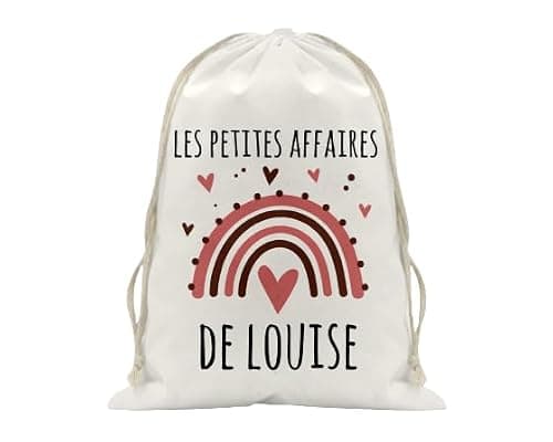 Sac à doudou/pochon/pochette avec lien prénom personnalisé en coton pour enfant 3 tailles disponibles et sac à dos en toile bio motif Arc en ciel rose vieux