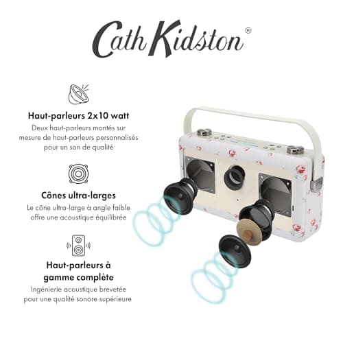 VQ Cath Kidston Hepburn Voice Alexa Enceinte Connectée Enceinte Bluetooth Intelligente, Portable et Puissante de 20 W avec Port de Charge USB et 8 Heures D'autonomie de Lecture - Rose Dispersée
