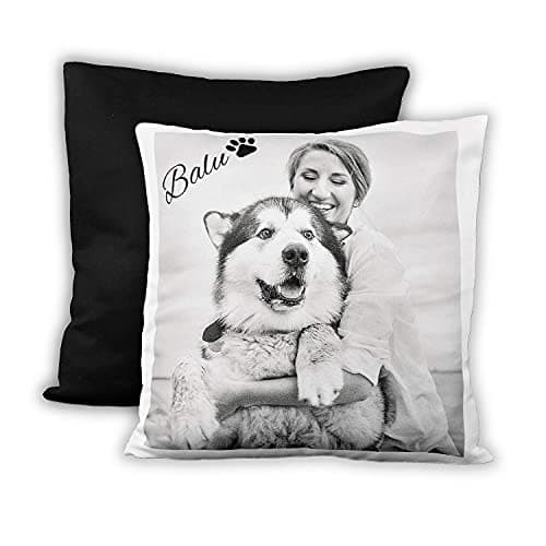 LOOXIS Coussin Photo personnalisé, à Personnaliser, à Faire Imprimer, Texte et Image de Votre Choix - Idée Cadeau pour Femmes et Hommes - Remplissage Inclus, 40 x 40 cm, Aspect Lin, Noir