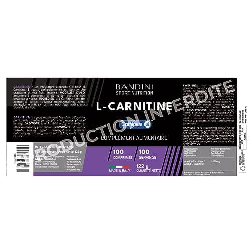 Bandini® L-CARNITINE Carnipure® 100 Comprimés - Supplément de Tartrate L Carnitine (100 doses, 100 jours) 1000mg - Pour Sportifs qui Pratiquent une Activité Physique à Haute Intensité - 100% Vegan