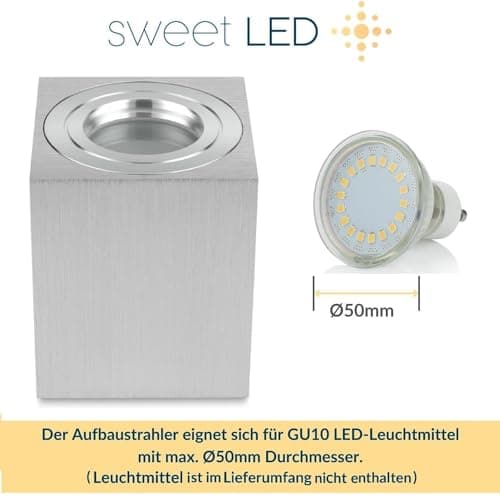 Sweet Led Spot encastrable à anneau argenté IP44 de salle de bain en aluminium pour environnements humides 95 mm hauteur 230 V lampe de plafond GU10 Argenté