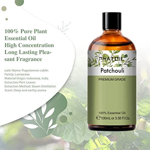 PHATOIL Huiles Essentielles Patchouli 100 ml, Huile Essentielle pour Diffuseur, Huile de Patchouli Pure Naturelle pour Aromathérapie
