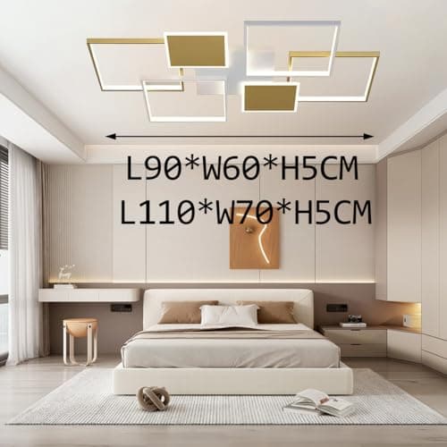 Plafonnier LED moderne Dimmable avec télécommande, lampe de salon noire plafonnier LED plafonnier noir L90 / L110CM plafonnier (L90CM - Doré)