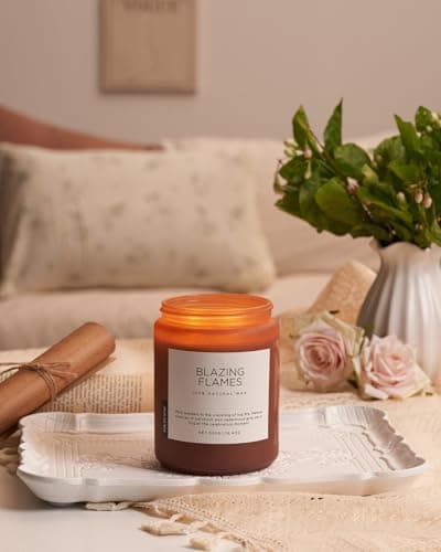 M&SENSE Bougie parfumée Flammes Ardentes Senteur feu de bois, patchouli et bois de cèdre Grande bougie en soja naturel de 550g Brûlage de 110 heures Cadeau de bougie d'aromathérapie