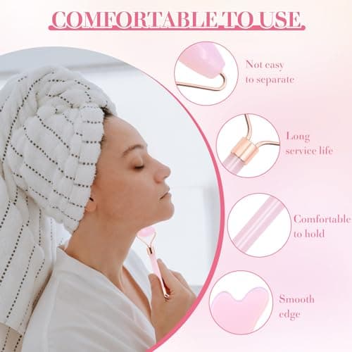 VEGCOO Quartz Rose Rouleau Gua Sha Kits, Jade Roller Visage et Pierre de Guasha, Massage pour Visage Cou Corps Muscles