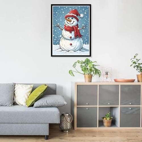 Pavemlo 5D DIY Diamond Painting Kits Bonhomme De Neige Souriant, Diamant Peinture Point De Croix Broderie Hiver, Strass Complet Image Arts Pour Peinture Salon Chambre Décoration Sticker Mural 30x40cm