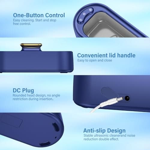 Onherm Nettoyeur à ultrasons 380ml Nettoyeur de lunettes avec 2 modes Nettoyeur à ultrasons portable 45000Hz Nettoyeur à ultrasons pour lunettes Bijoux Montres Dentiers Monnaies