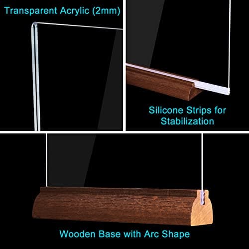 Srvnpioy Lot de 8 Présentoirs A4 pour Menu en Bois, Présentoir de Table A4 en Acrylique, Plexi A4 Support Menu en Acrylique, Porte Menu A4 pour Restaurants, Hôtel, école, Bureau