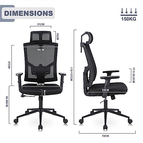 Youhauchair Chaise Bureau Ergonomique, Chaise de Bureau avec Appui-tête et Accoudoirs Réglables, Fauteuil de Bureau avec Support Lombaire Réglable, Siege Bureau, Office Chair