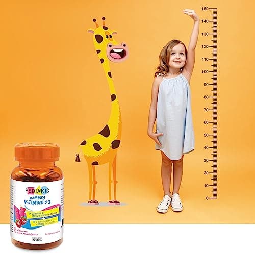 PEDIAKID - Gommes Vitamine D3 - Renforcement des défenses naturelles - Dès 3 ans - Couvre 100% des apports journaliers recommandés - 60 gommes