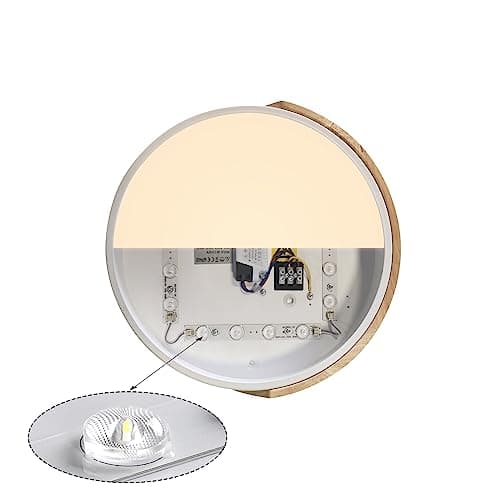 LuFun Plafonnier LED, Plafonnier Salon 24W Dimmable, Plafonniers Modernes Rond en Bois, Luminaire Plafonnier pour Salon Cuisine Chambre Salle à manger Couloir Balcon, Ø30cm*5cm, Blanc