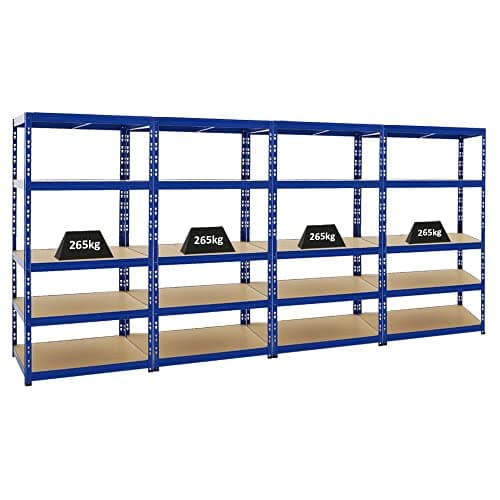 PROREGAL Mega Deal 4X Étagère Charge Lourde Tiger | HxLxP 180x90x60cm | 265kg par Niveau | Bleu | Étagère Robuste de Garage, Atelier, Cave, sous-Sol, Stockage, Rangement, rayonnage