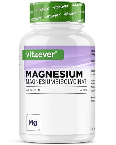 Bisglycinate de magnésium - 240 gélules - Premium : Magnésium chélaté - 155 mg de magnésium élémentaire par gélule - Vegan - Formule à haute dose