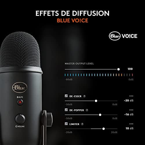 Logitech for Creators Blue Yeti Microphone USB pour Enregistrer, Streaming, Gaming, Podcast sur PC & Mac, Micro condensateur pour ordinateur portable et PC avec Effets Blue VO!CE, Plug and Play - Noir