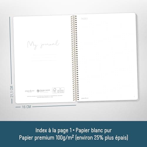 paper&you® Bullet Journal à pois A5 avec reliure à spirale « New Adventures » 160 pages Carnet à pois avec spirale, bloc-notes à spirale, durable et respectueux du climat