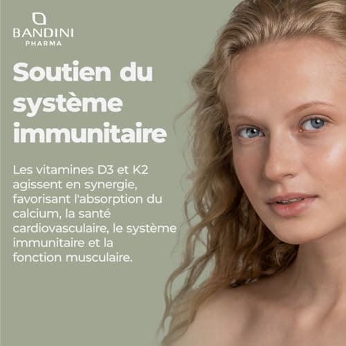 Bandini® Vitamine D3 K2 (MK7) Extra Fort 365 Comprimés (1 An) | 2000 UI Cholécalciférol + 200 mcg Ménaquinone| Pour les Os, les Muscles, le Système Immunitaire, les Dents | Vitamines D3 + K2 MK-7