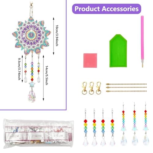Yoaeyok 3 Pièces Kits de Broderie Diamant Attrape Rêves de Peinture au Diamant 5D DIY Diamond Painting Carillon à Vent Attrape Soleil Strass Pendentif pour Décoration de Maison de Jardin