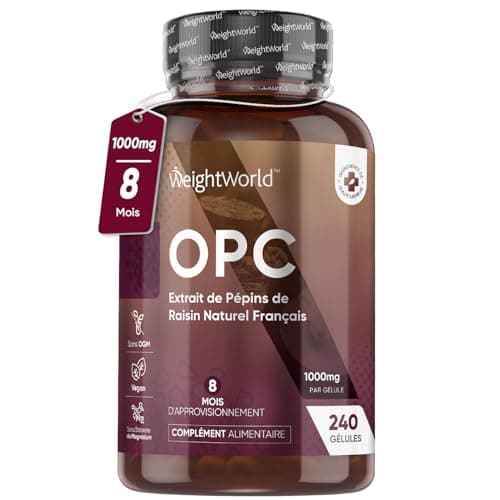 OPC Extrait de Pépins de Raisin Naturel Français 1000mg (French Grapeseed Extract) - 240 Gélules Vegan (8 Mois) - 95% OPC Forte (Vitis vinifera L.) - Polyphénols Concentré Avec Antioxydant Puissant