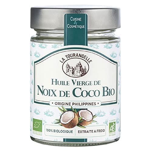 La Tourangelle, Huile Vierge de Noix de Coco 100% Bio de première pression à froid. Idéale en cuisine (donne un doux parfum exotique à vos recettes) et - 314ml (L'emballage peut varier)