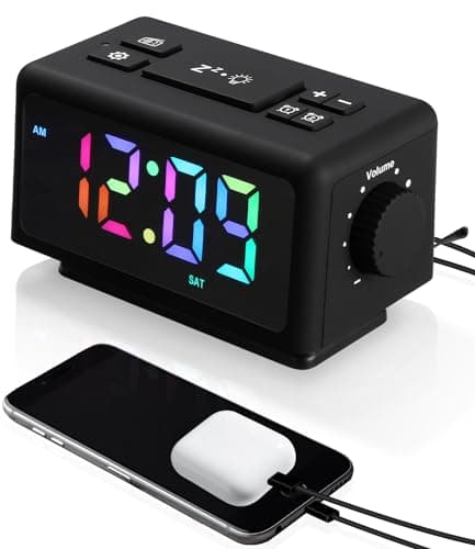 Radio Reveil Digital avec 2 Réveils,Électronique Réveil Numérique avec 11 Modes Lumière,LED Horloge Digitale,Snooze,Aide au Sommeil,Minuterie,12/24h,Volume de l'alarme Réglable,Port de Recharge USB