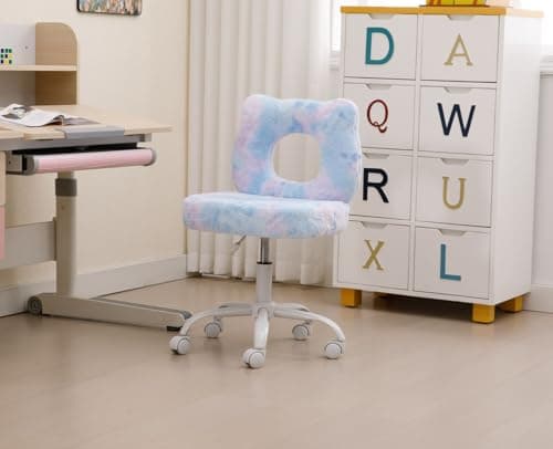 Wahson Chaise de Bureau pour Enfant Chaise Enfant Chambre à roulettes Chaise de Bureau Enfant Réglable en Hauteur, Fauteuil Bureau Enfant pour Chambre, Fausse Fourrure, Bleu