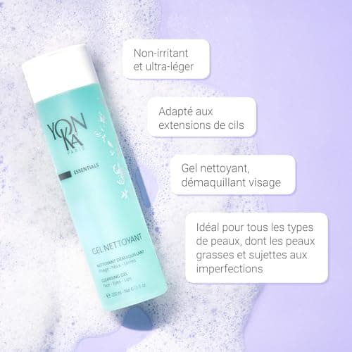 Gel Nettoyant Moussant Yonka 200ml - Visage, Yeux & Lèvres - Démaquille, Nettoie et Purifie - Tous Types de Peaux, Idéal pour les Peaux Mixtes à Grasses - Mousse Fine - 94% d'Ingrédients Naturels