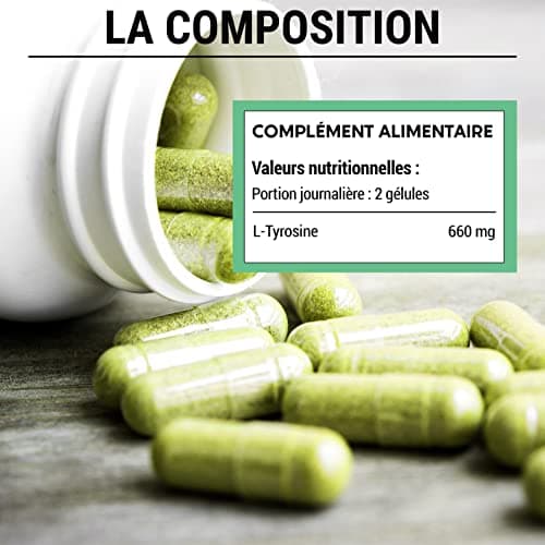 L-TYROSINE | Dopamine Antioxydant Peau | 660 MG par portion | 60 gélules | Complement alimentaire | Fabriqué en France