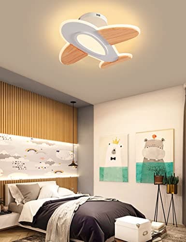 FANLG Plafonnier LED enfant, 40W 50cm Plafonnier avion créatif dimmable 3000K-6000K Lampe plafond de chambre à coucher Garçon plafonnier led moderne avec télécommande, chambre enfant,chambre bébé
