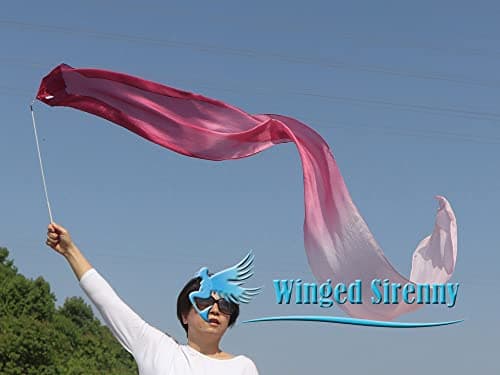 Winged Sirenny 250cm Ruban Bâton de Gymnastique en Soie Véritable, Accessoire de Danse et Soie de Jeu (dégradé Bordeaux)