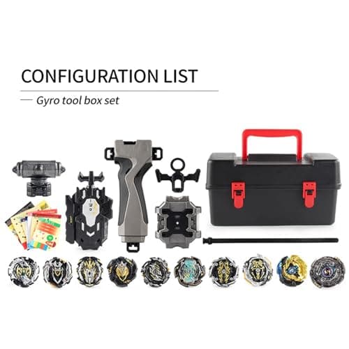 Netoke Bey Toupie 10 en 1 Gyro Burst, Turbo 4D Combinaison, Comprenant Un Ensemble D'accessoires Gyroscopiques 4 Pièces, Noir