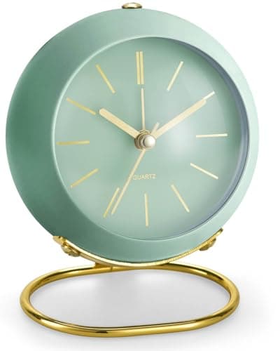 Azyh Réveil analogique au design simple mignon - Horloge de table rétro avec veilleuse - Silencieuse - Sans tic-tac - Fonctionne avec piles - Pour enfants, chambre à coucher, voyage, cuisine, table de